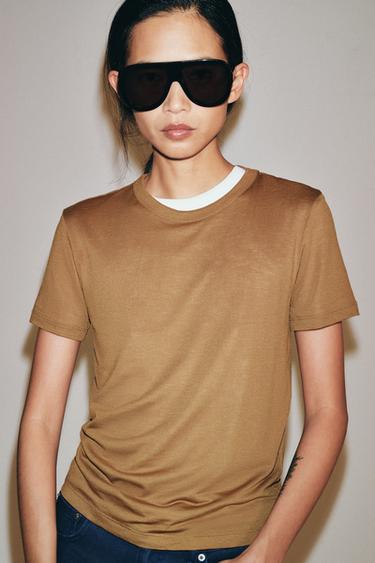 LYOCELL SHORT SLEEVE T-SHIRT - Ochre by Zara