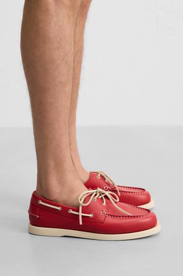 LEATHER DECK SHOES - Red by Zara - Image 0