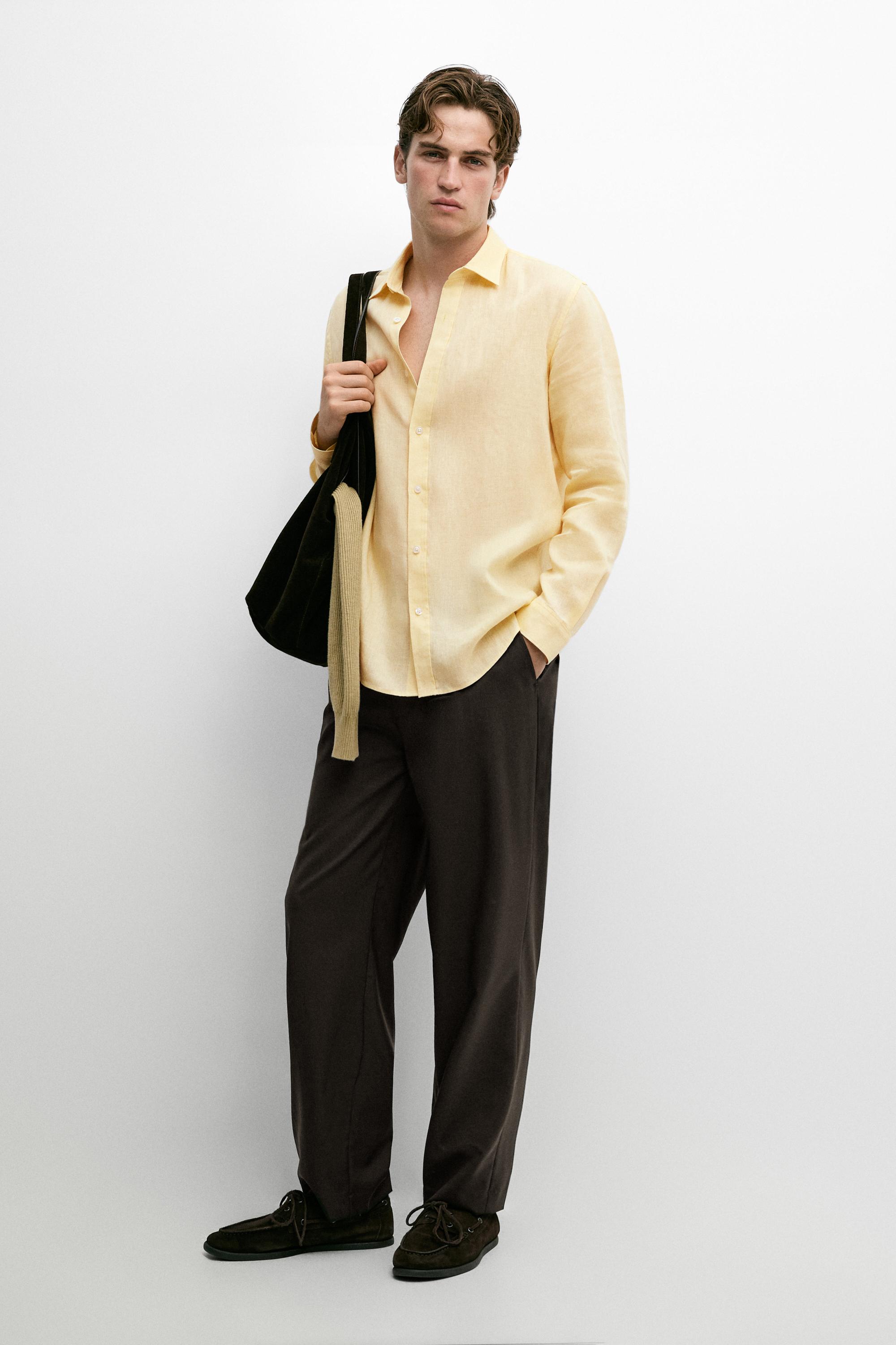 100% linen slim fit shirt — Yellow