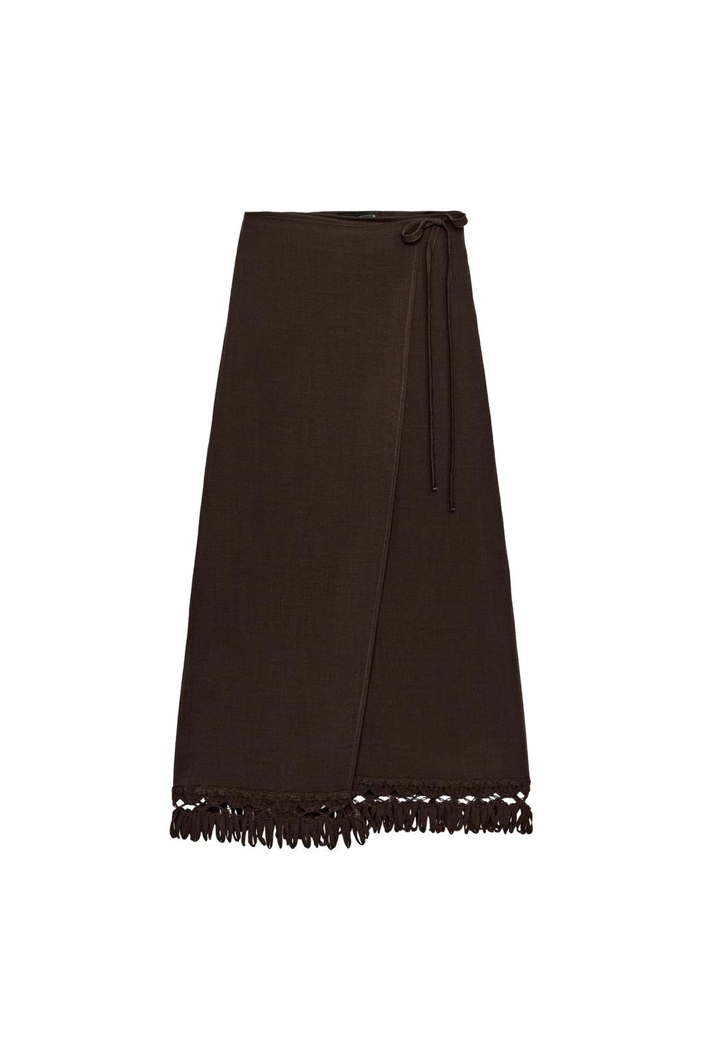 FRINGED WRAP MIDI SKIRT - image 3