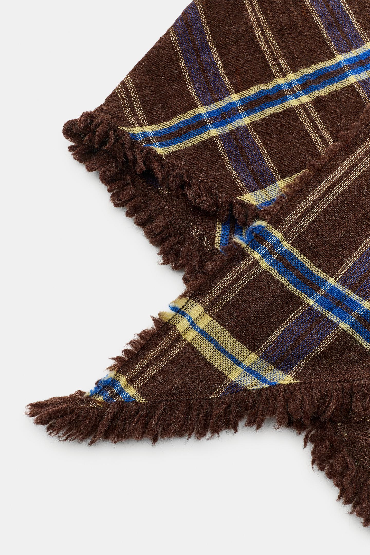 Женский шарф Zara Wool Blend Plaid Triangular, цвет: Коричневый — фото 3
