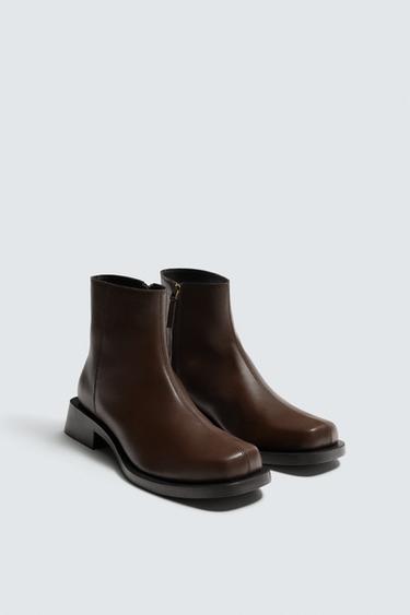 Zara TOPSTITCHED BOOTS - Brown