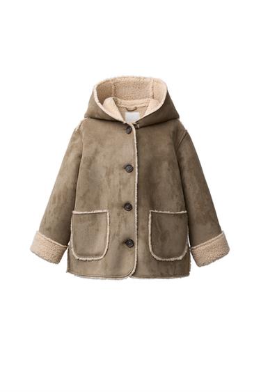 Zara DOUBLE-FACED FLEECE COAT - Light khaki