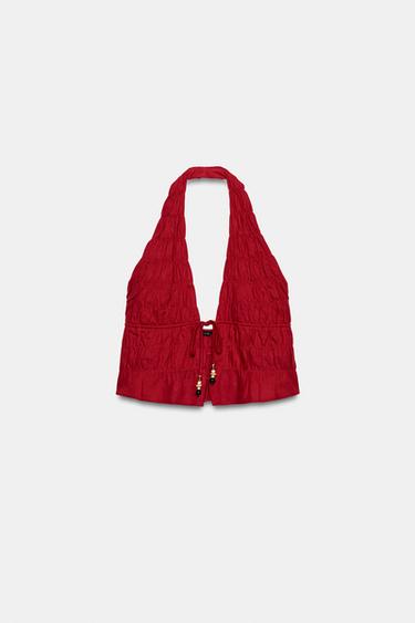 TOP HALTER PLISSÉ AVEC LIN - Grenat de Zara - Image 4