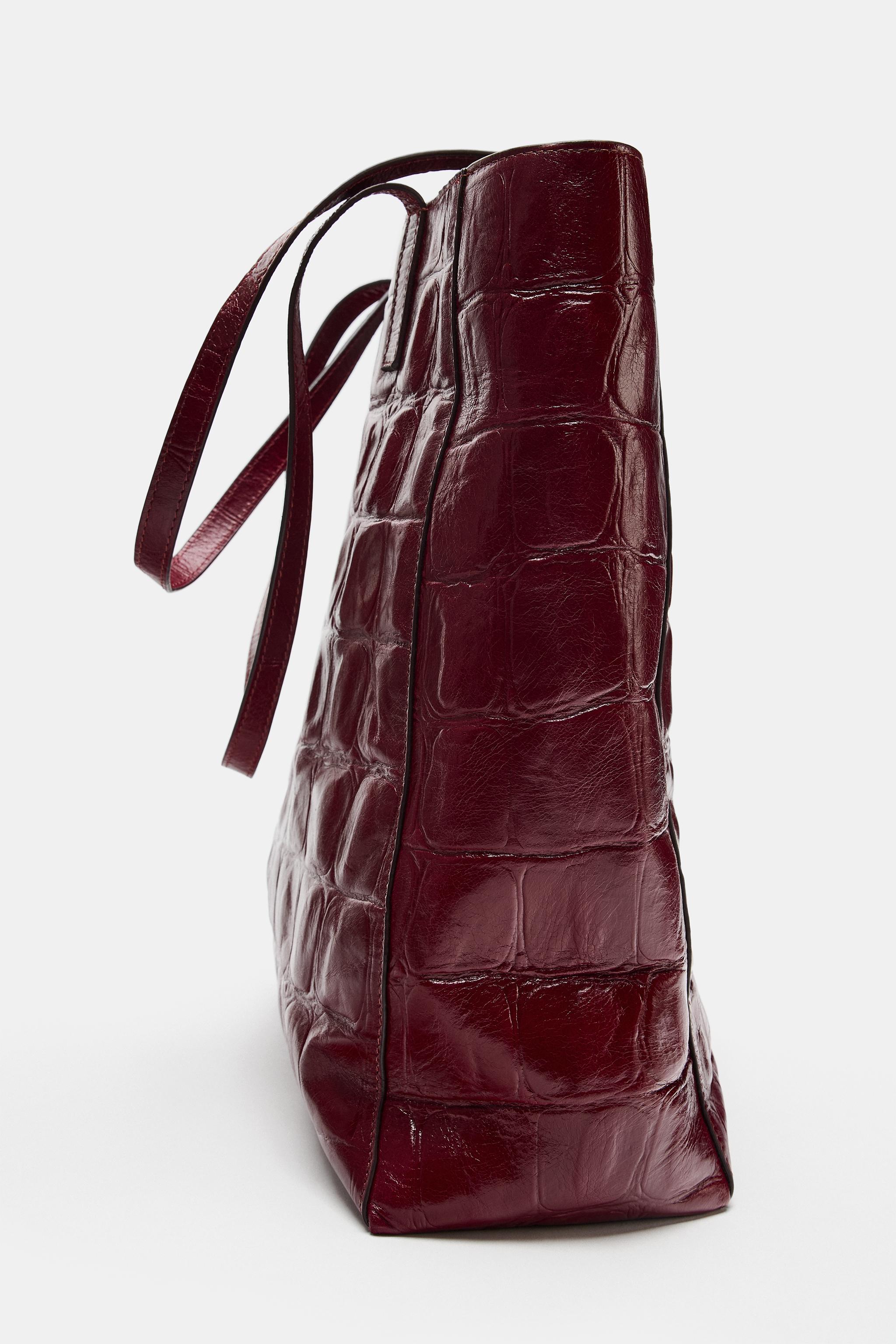 Zara Desenli Deri Tote Çanta görsel 6