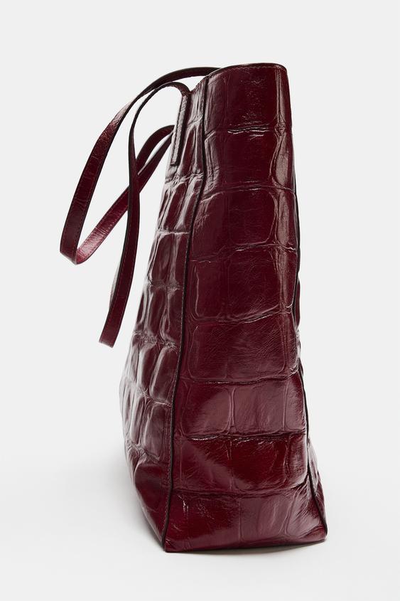ANIMAL PRINT LEATHER TOTE BAG - Red by Zara - Image 5