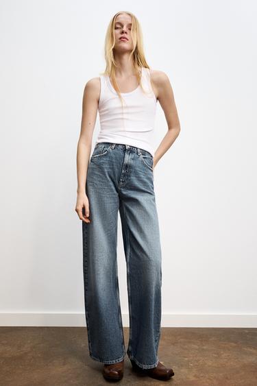 Zara TRF EXTRA WIDE LEG HIGH-WAIST JEANS - Indigo
