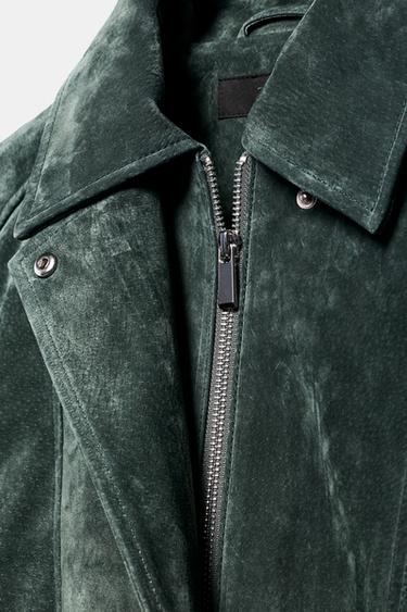 100% LEATHER SUEDE JACKET - Khaki by Zara