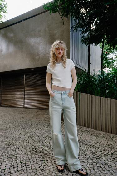 KNIT TOP WITH BEADED COLLAR - White by Zara