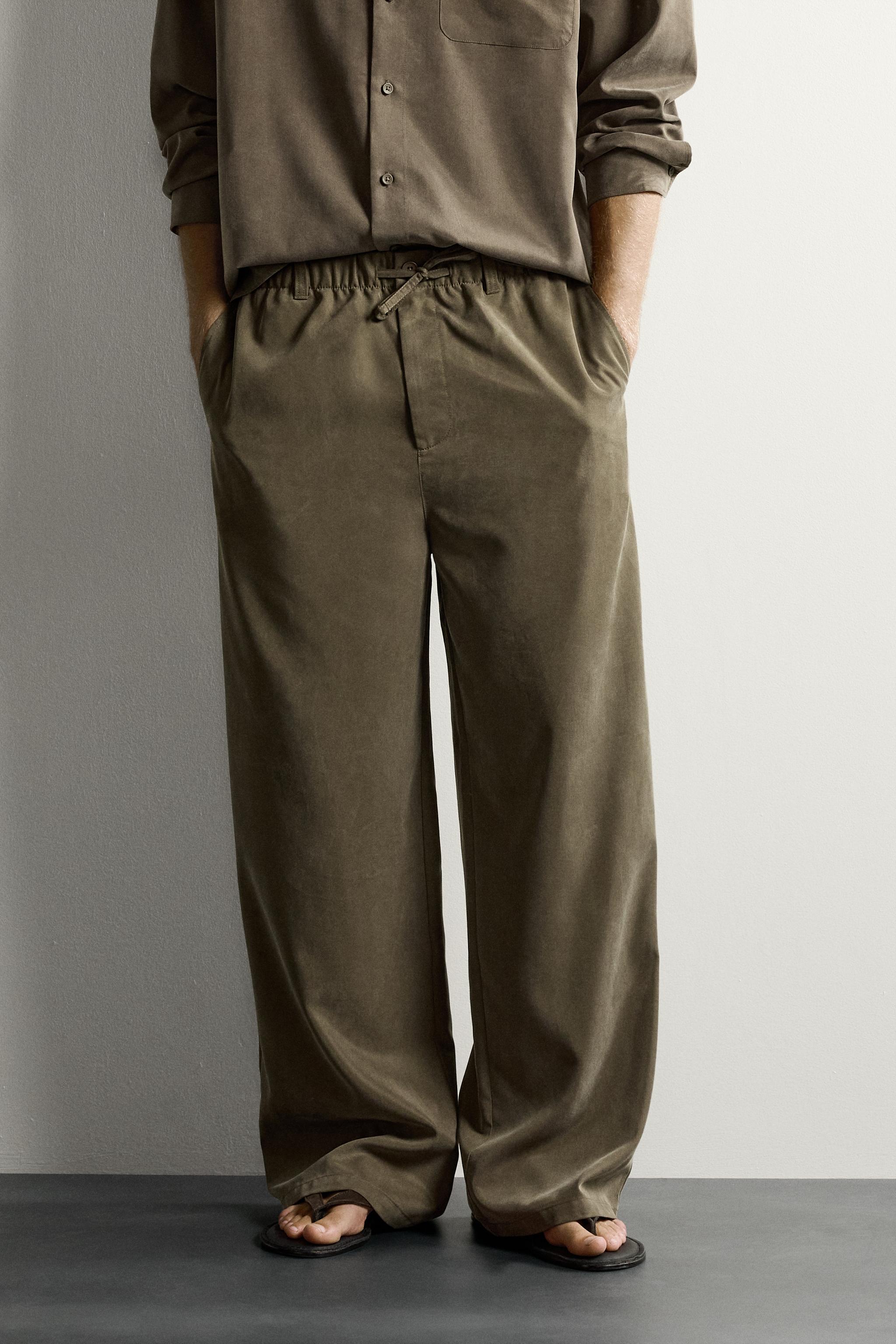 RELAXED FIT FLOWY PANTS — Brown