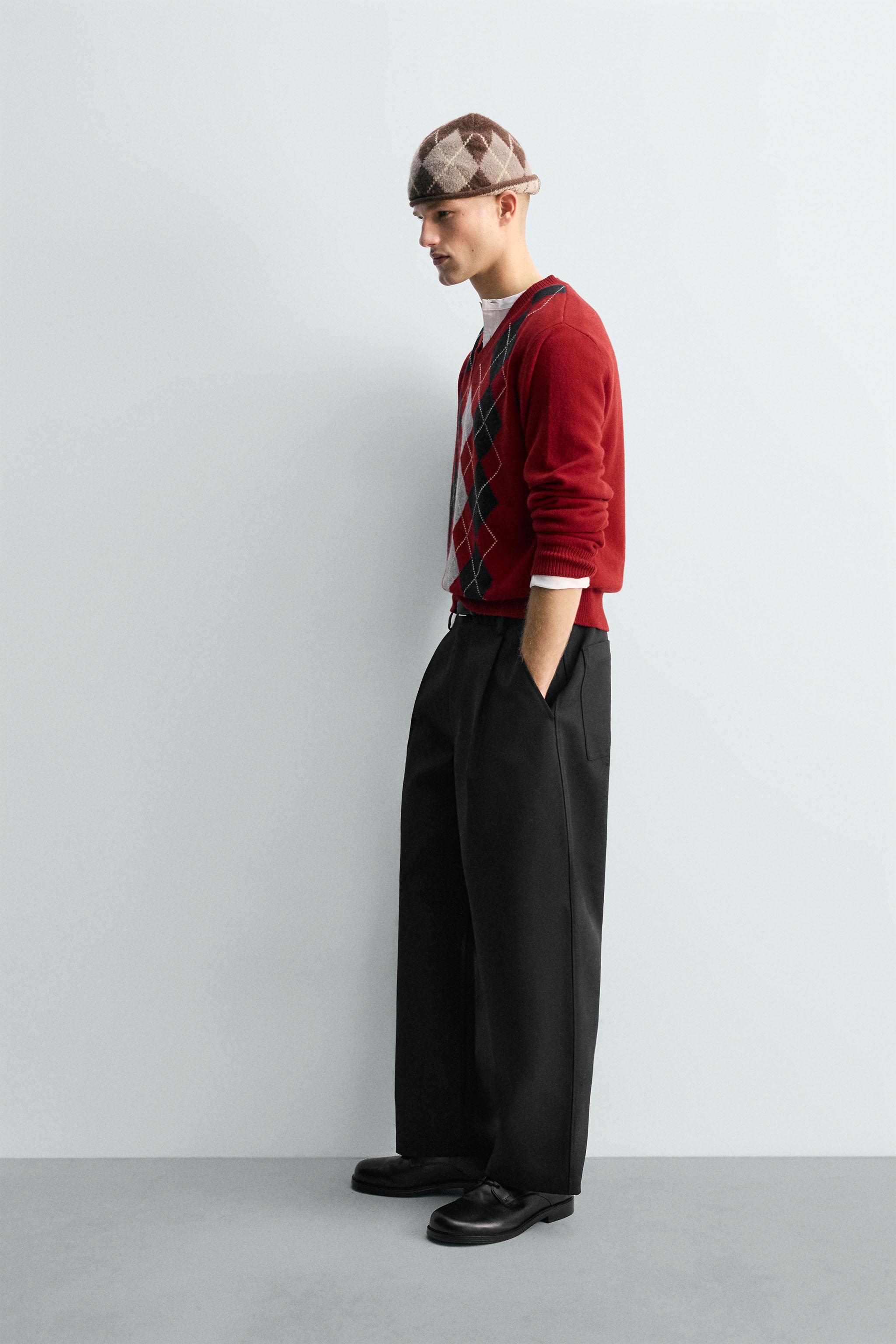 100% WOOL JACQUARD DIAMOND JUMPER