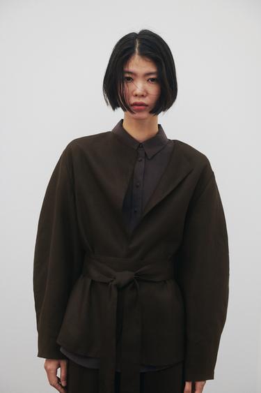 KIMONO 리넨 벨트 ZW 컬렉션 - Zara 브라운