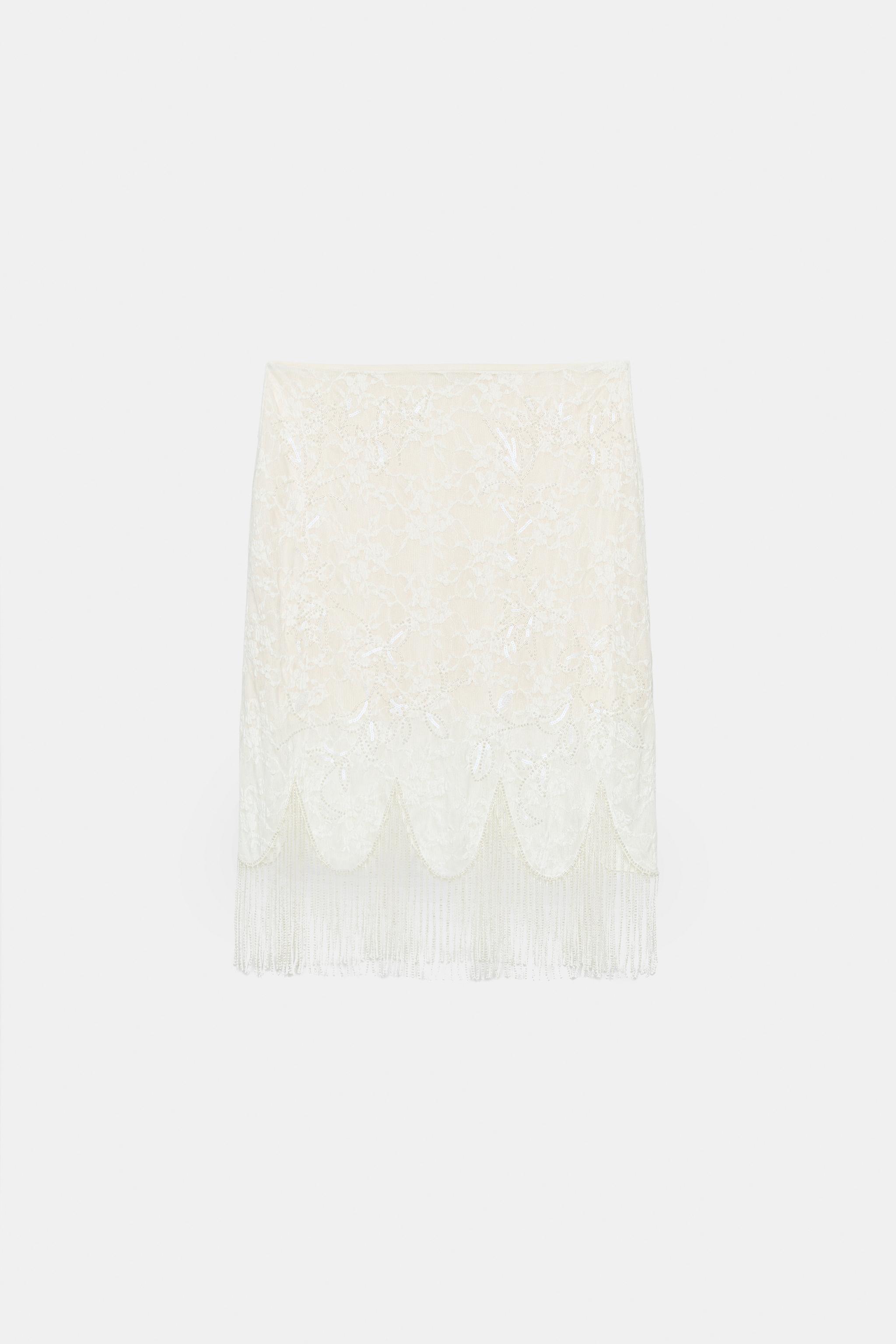 BEADED FRINGE LACE SKIRT