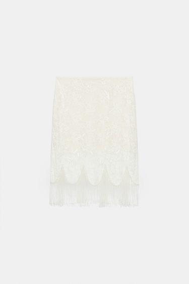 BEADED FRINGE LACE SKIRT - Ecru by Zara - Image 5