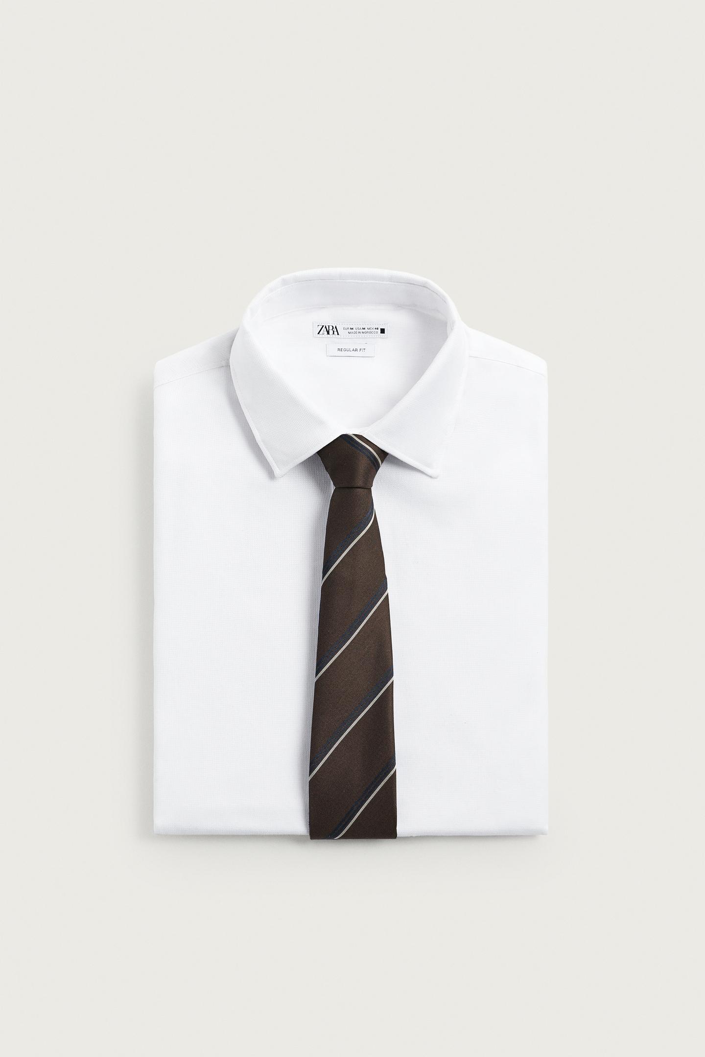 Мужской галстук Zara 100% Silk Striped Tie, цвет: Коричневый — фото 3