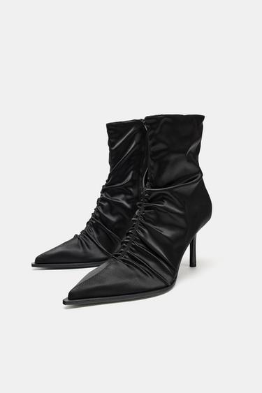 SATIN-EFFECT RUCHED HEELED ANKLE BOOTS - Black by Zara - Image 3