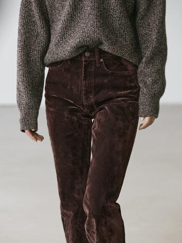 Zara High-waist flocked boot-cut jeans - Chocolate