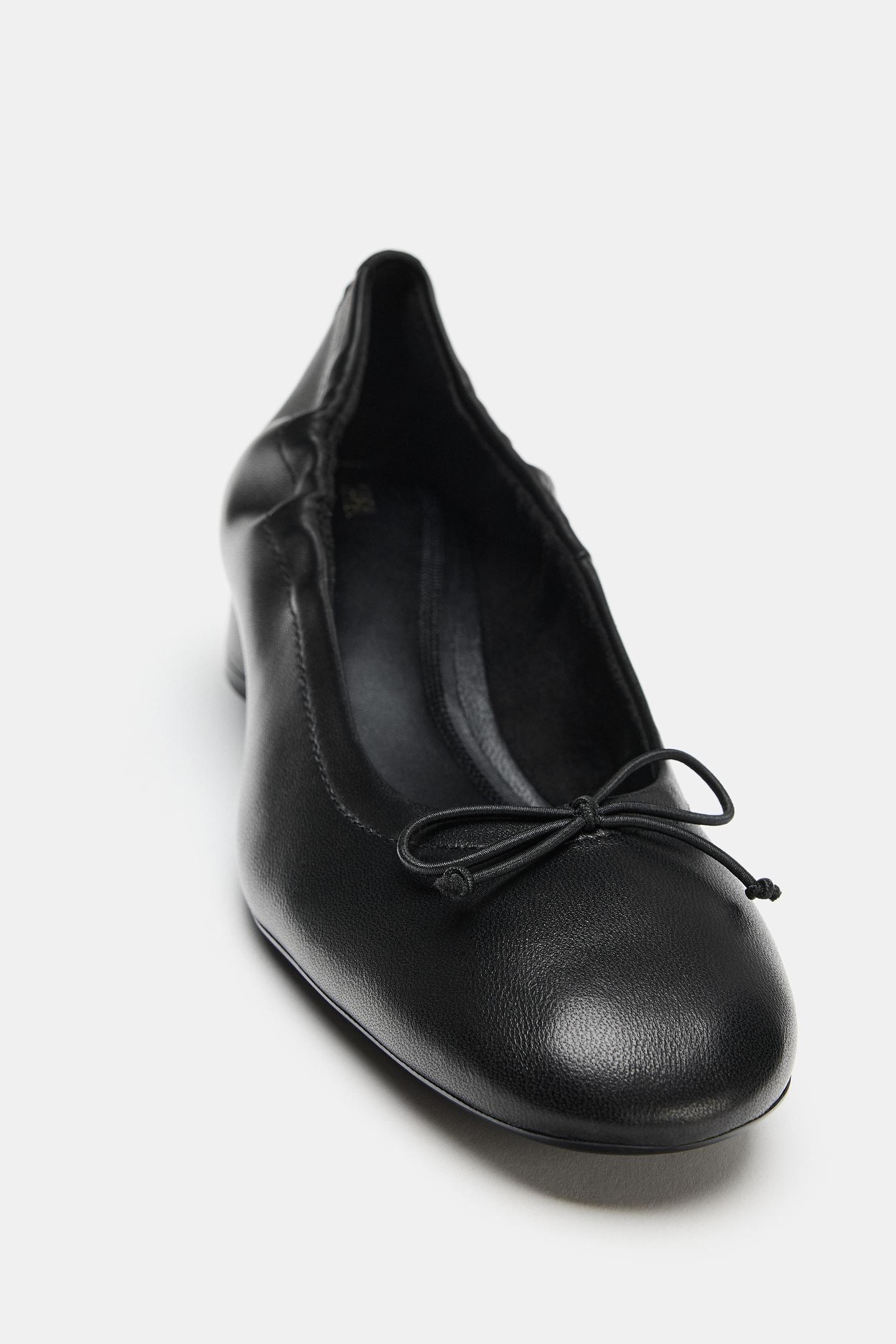 Женские балетки Zara Leather Heeled Ballet, цвет: Чёрный — фото 6