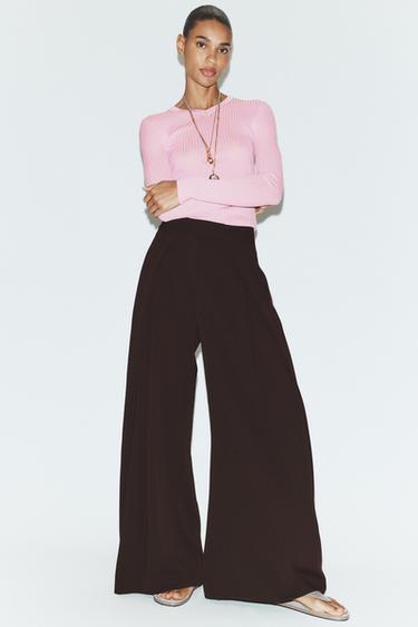 PANTALÓN WIDE LEG PINZAS ZW COLLECTION - Marrón de Zara