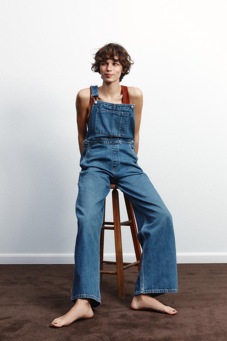 Denim Tuta Intera Zara Donna Tute Tuta Zara Blu Denim Jumpsuit