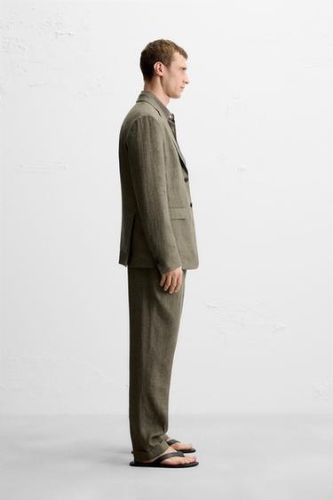 PANTALON DE COSTUME 100 % LIN - Kaki foncé de Zara - Image 3