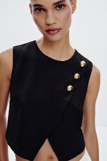 TOP CROISÉ BOUTONS DORÉS - Noir de Zara - Image 4