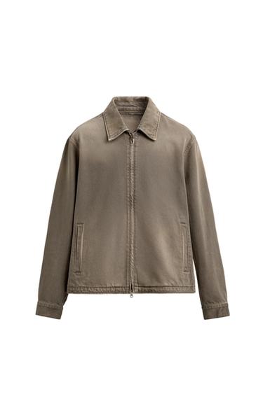 Zara REGULAR FIT ZIP DENIM JACKET - Brown / Taupe