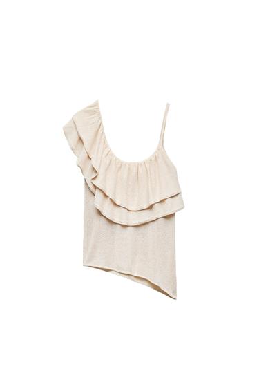 ASYMMETRIC KNIT RUFFLED TOP