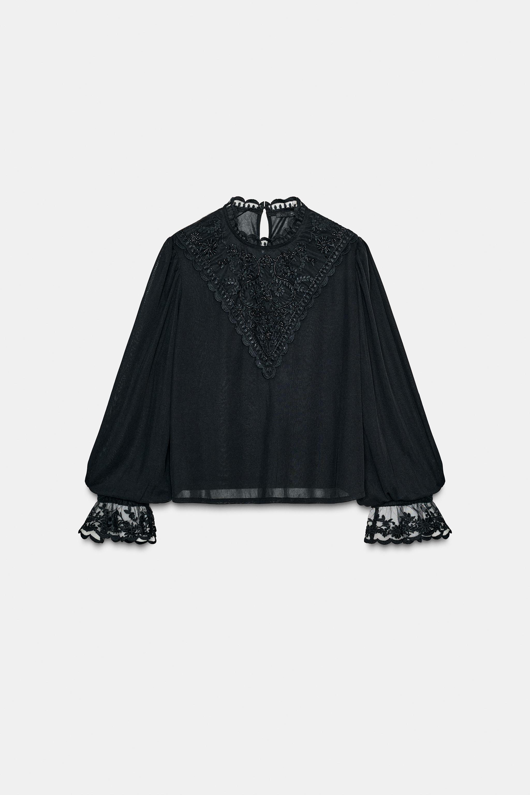 トップス BLACK 刺繍入りロングスリーブトップス - ブラック | ZARA Japan / 日本