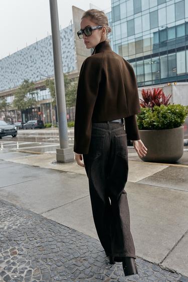 VESTE COURTE À COL MONTANT - Marron de Zara - Image 3