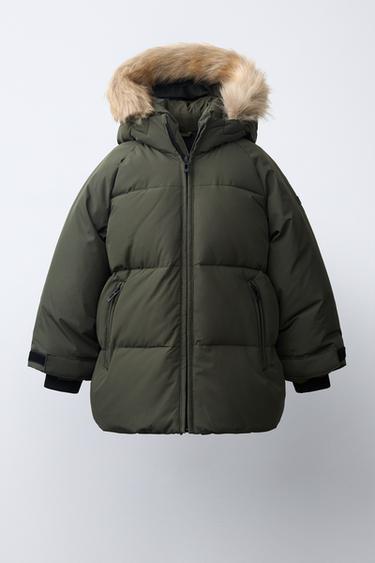 DOUDOUNE CAPUCHE EFFET FOURRURE 50% PLUME ET 50% DUVET WATER REPELLENT ET WINDPROOF - Vert foncé de Zara