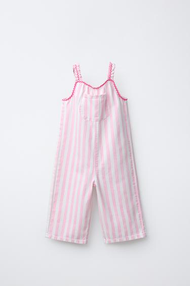 LONG STRIPED TWILL DUNGAREES - Pink by Zara
