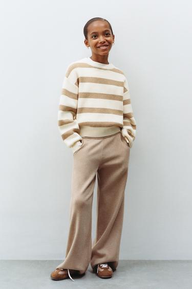 Zara WIDE LEG KNIT PANTS - Mid-camel