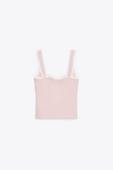 STRETCH TOP WITH FAUX PEARLS - Pink by Zara - Image 5