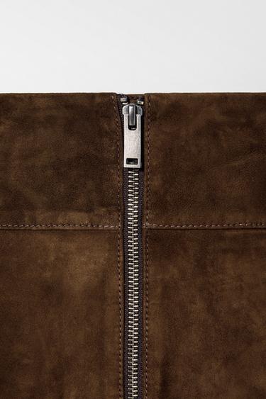 JUPE EN CUIR DE DAIM KATE MOSS X ZARA - Marron de Zara - Image 3