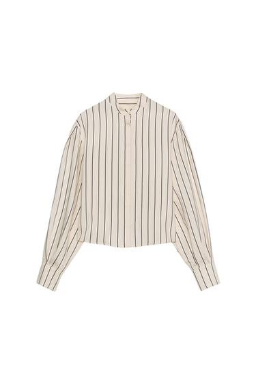 ZW COLLECTION STRIPED SHIRT WITH VOLUME SLEEVES - Ecru / Navy by Zara