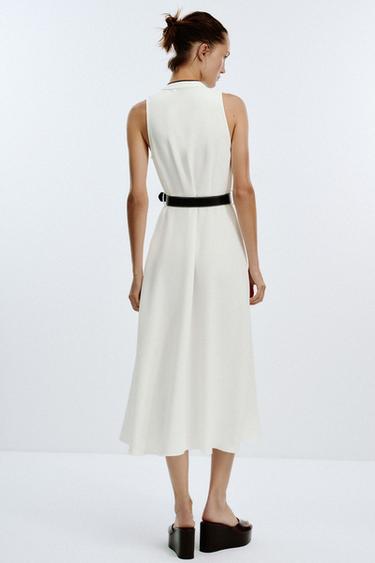 CONTRAST TRIM MIDI DRESS WITH BELT - Oyster-white by Zara - Image 5