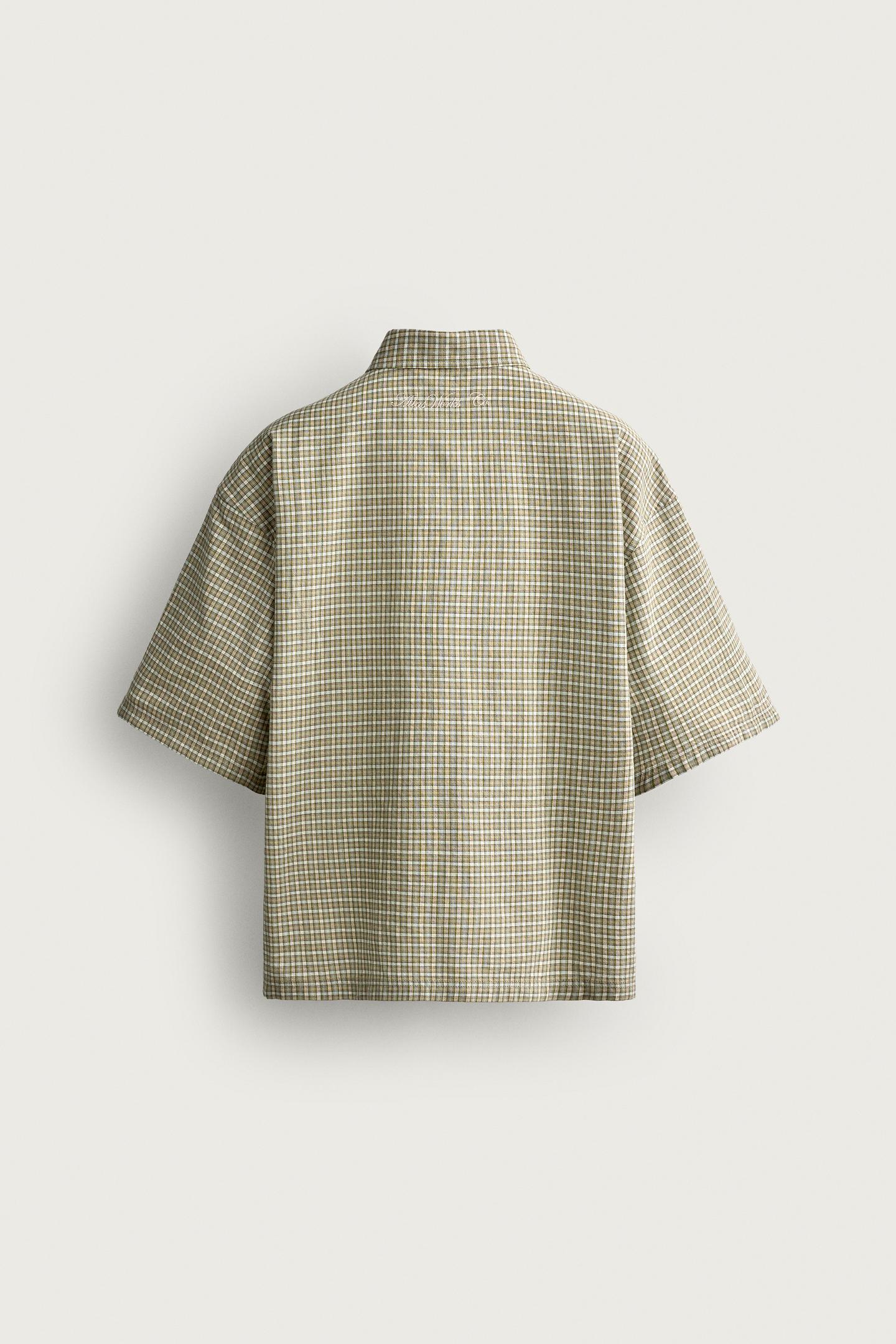 Мужская рубашка Zara Boxy Fit Plaid, цвет: Зелёный / Экрю — фото 8