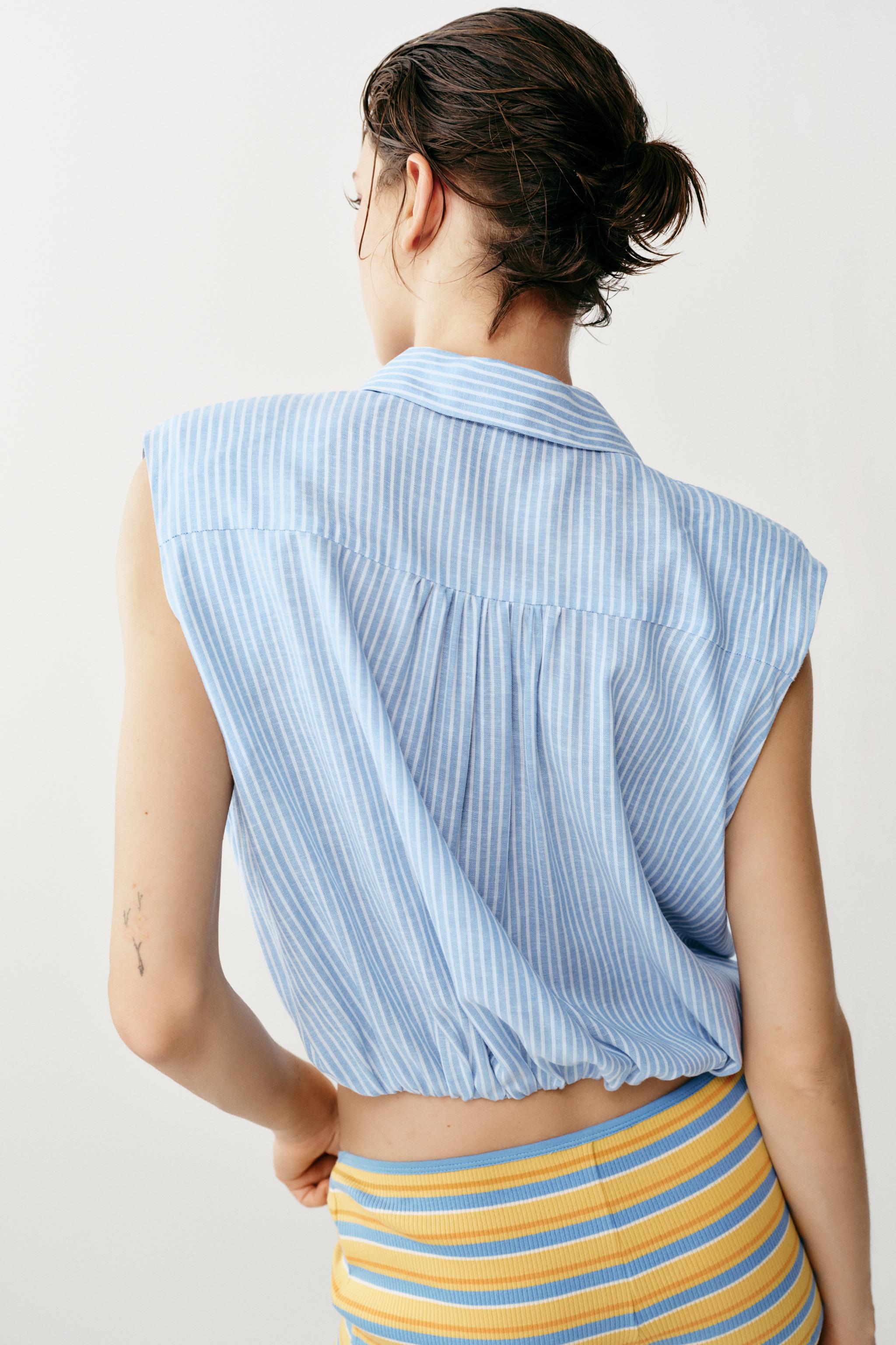 Женские рубашки Zara SHORT STRIPED SHOULDER PAD SHIRT — фото 5