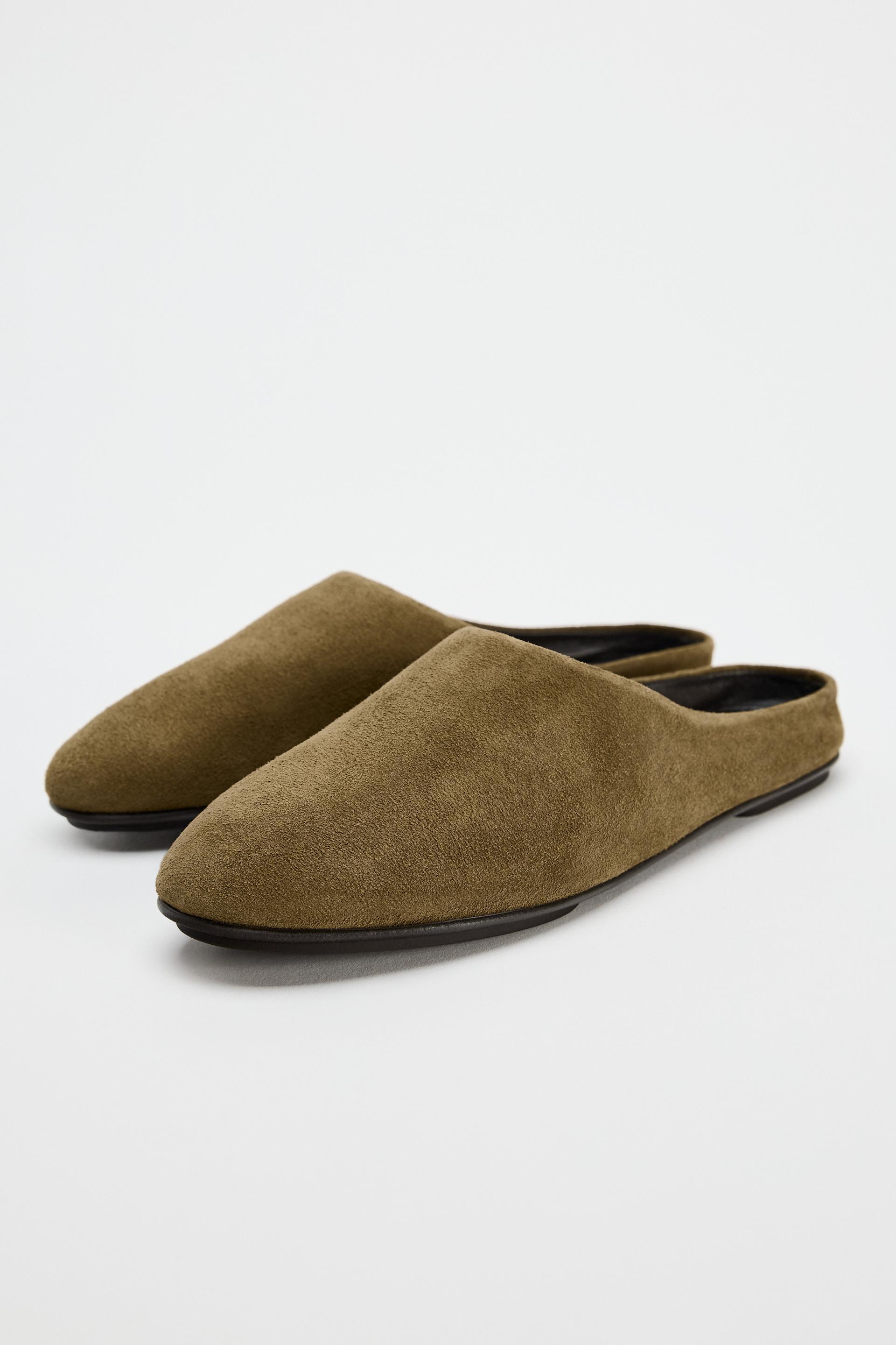 FLAT SUEDE SLINGBACK SHOES Khaki Green ZARA Mexico