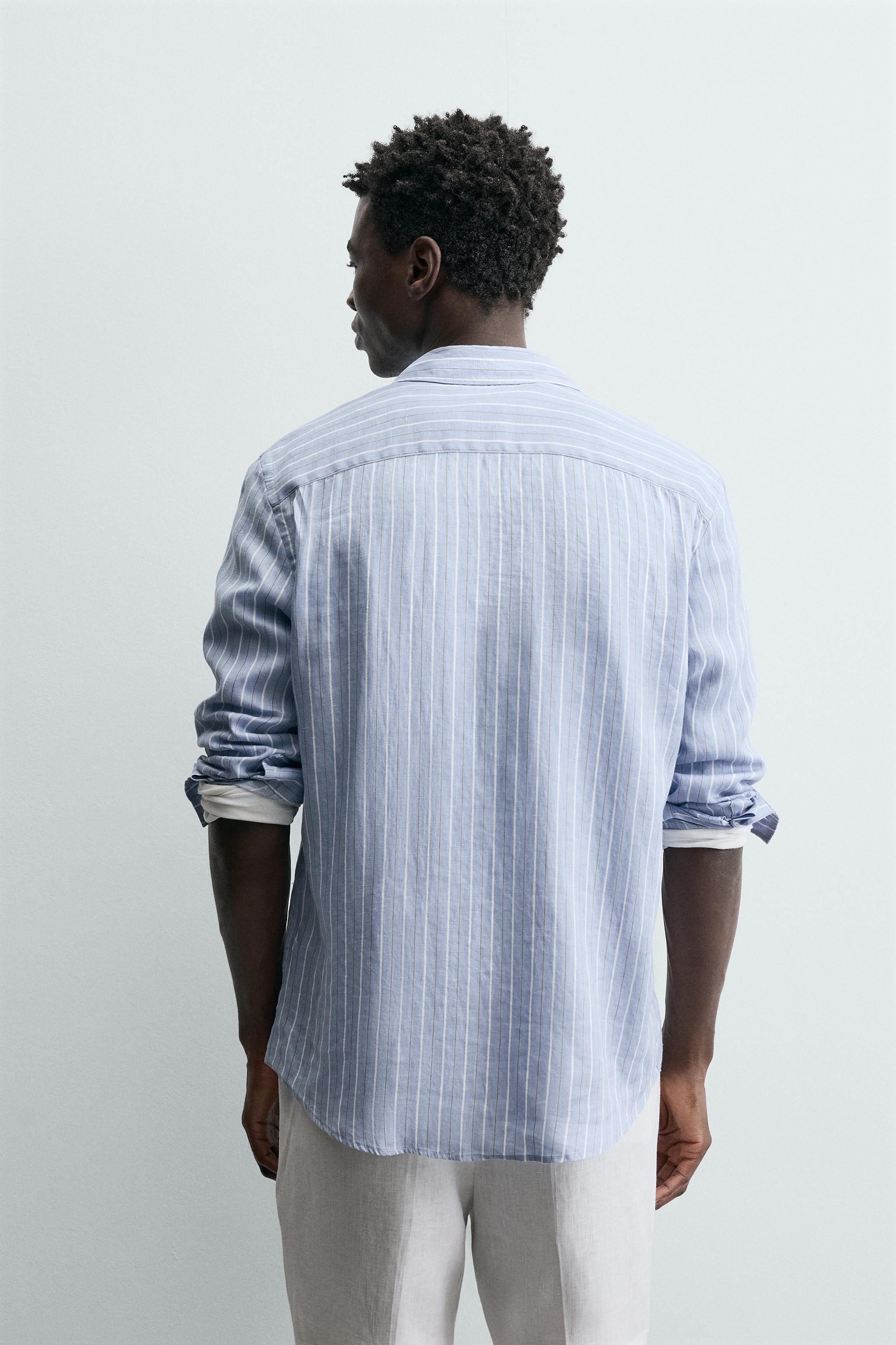 100% STRIPED LINEN SHIRT - Sky blue | ZARA South Africa