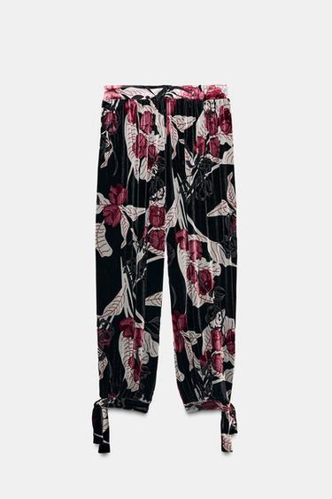 Zara VELVET PANTS - Black / Fuchsia