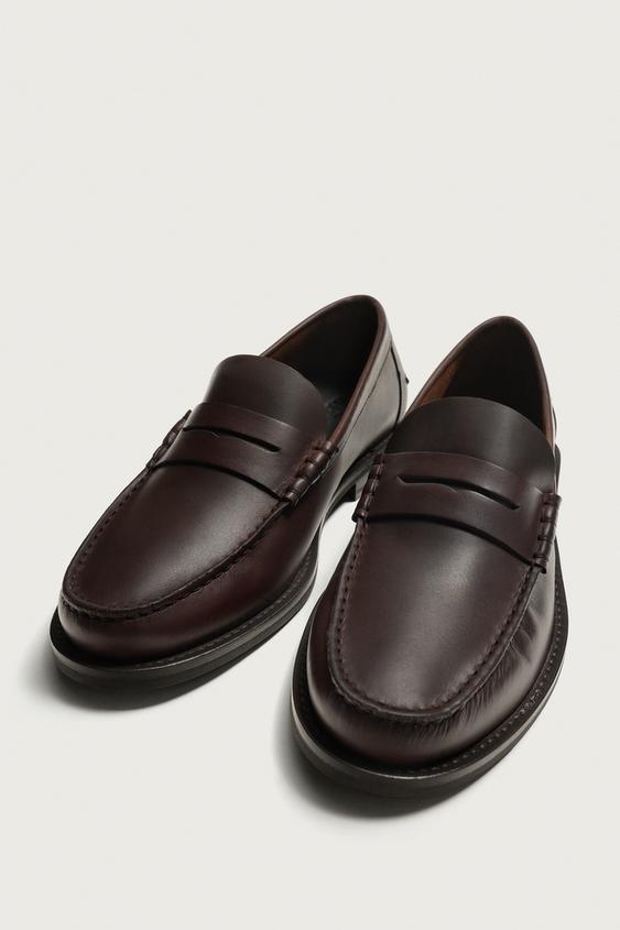 MOCASSINS EN CUIR À MASQUE - Marron de Zara - Image 4