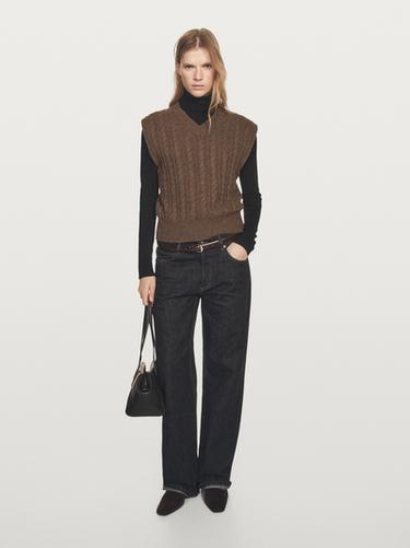 Zara Knit wool blend V-neck vest - Brown - Image 0