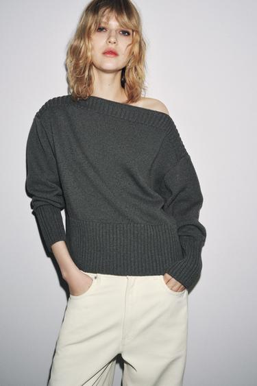 PULL EN MAILLE COL BATEAU - Gris de Zara