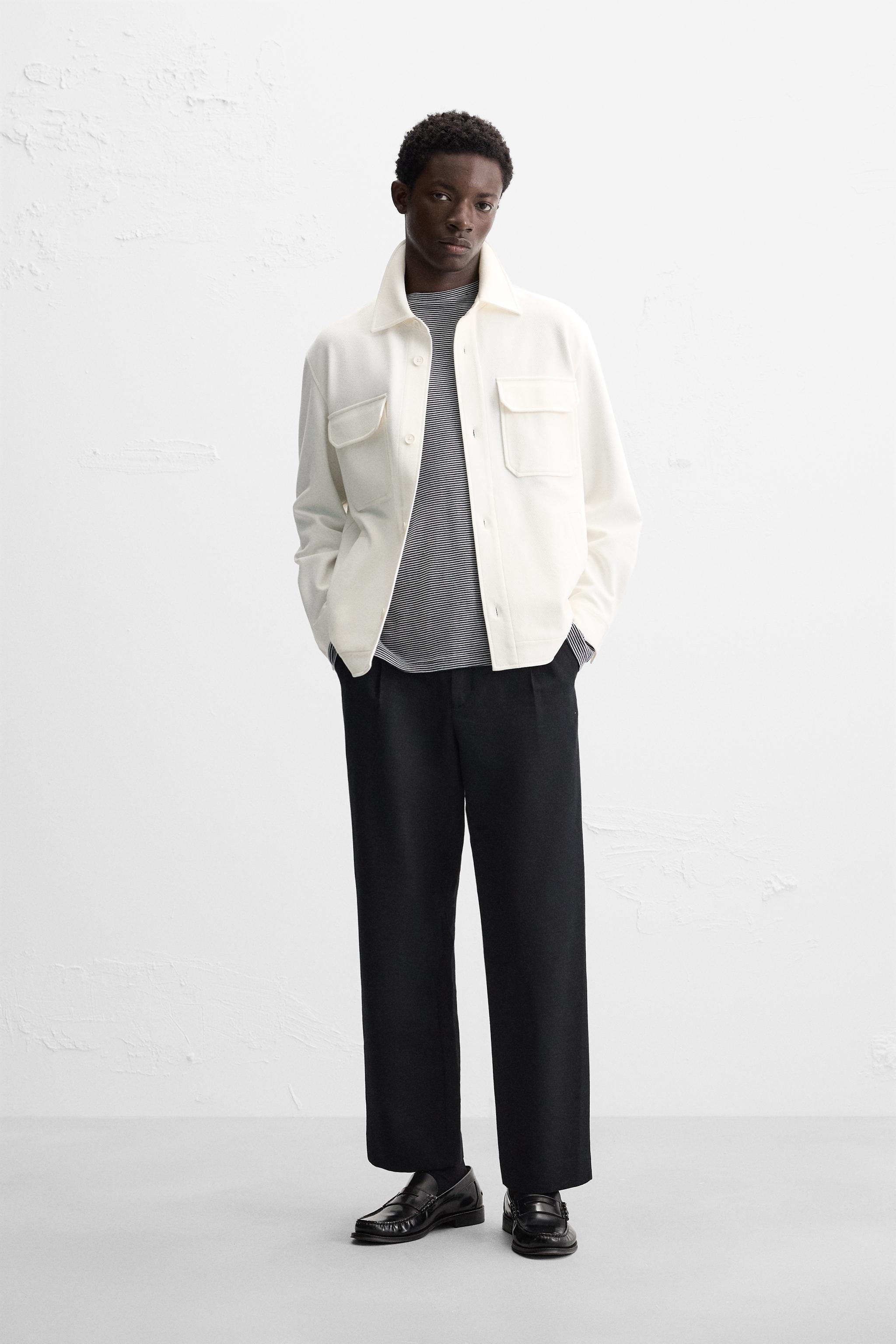 ★ZARA★ TEXTURED COMFORT OVERSHIRT EMBROIDERED TEXTURED OVERSHIRT - Ink blue | ZARA United States