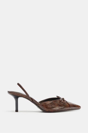 BOW DETAIL SLINGBACK HEELS - Brown by Zara - Image 0