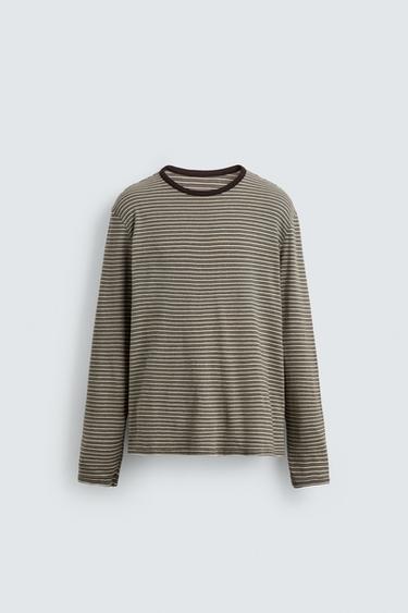JACQUARD STRIPED T-SHIRT - Ecru / Green by Zara