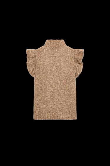 Zara WOOL TOP WITH RUFFLES - Light camel