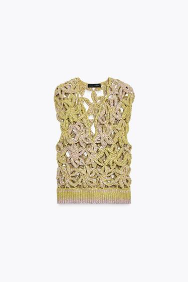 Zara DEGRADÉ CROCHET KNIT VEST - Multicolored